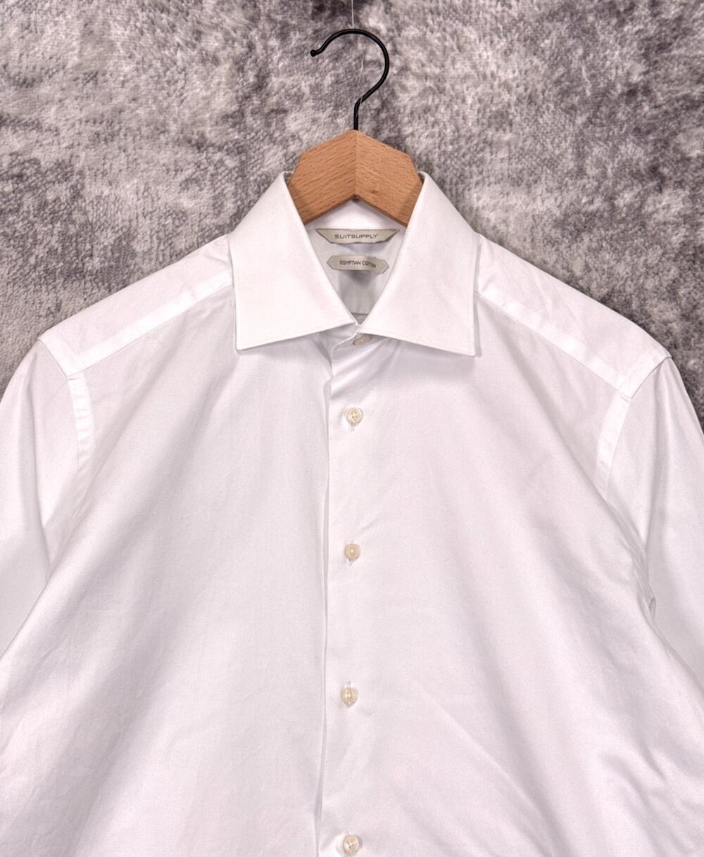 SUITSUPPLY Slim Fit Dress Shirt 15.75 Long Mens White Egyptian Cotton